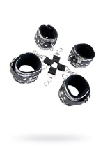 Кружевной бондажный комплект Toyfa Marcus (сцепка, наручники и оковы) серебряный