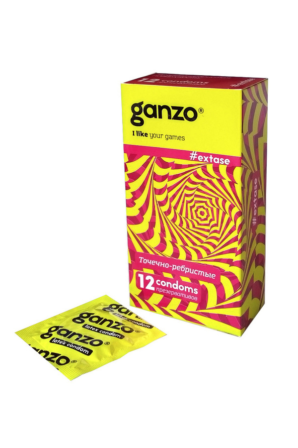 Ребристые анатомичные презервативы Ganzo Extase 18 см 12 шт