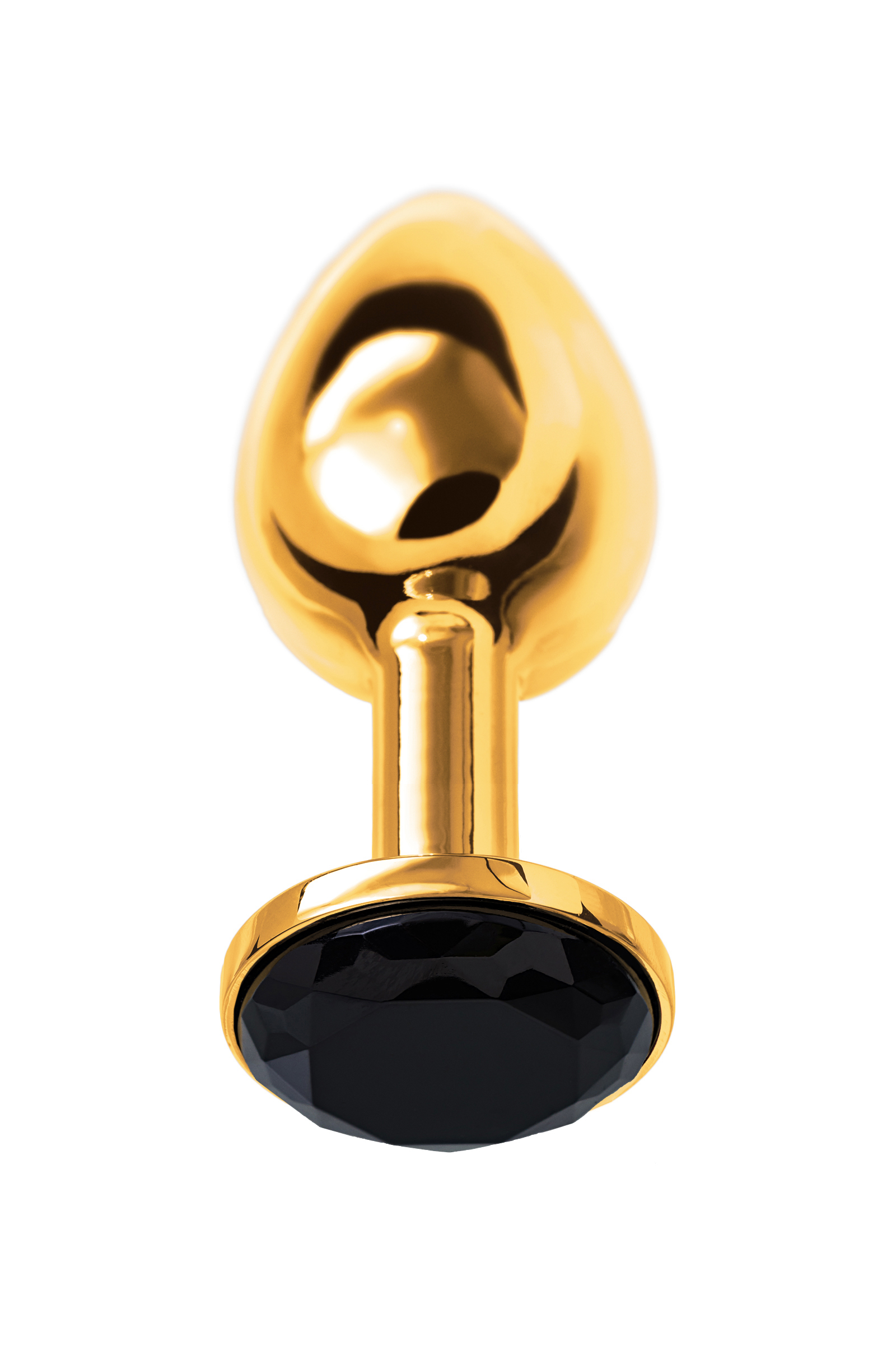 Металлическая анальная втулка Metal by TOYFA золотая с черным кристаллом 7,5 см